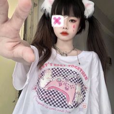 Theme - Y2K · sugarplum · Online Store Powered by Storenvy Kimono Shirt, Japanese Tshirt, Black And White T Shirts, Kawaii Harajuku, Harajuku Outfits, Game Black, Sweet Floral, Japanese Prints, Soft Girl