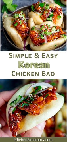 korean chicken bao in a bowl with text overlay