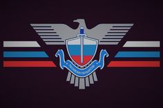 the emblem for an air force is shown on a black background with red, white and blue stripes