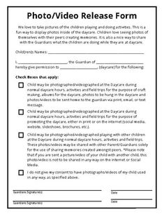 a photo release form for children to be taken from the camera, with text on it