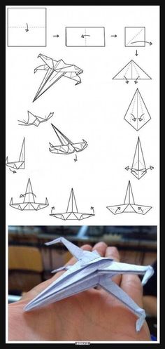 an origami airplane is shown with instructions to make it