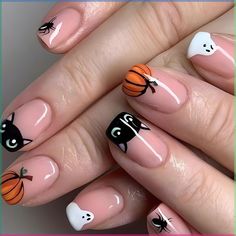 Jackolantern Nails, Fake Nail Tips, Halloween Press On Nails, French Manicure Nails, Nail Type, Fake Nail, Halloween Nail Designs