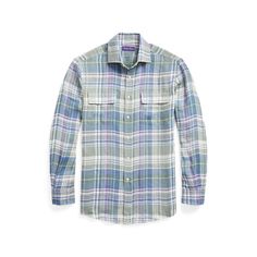 This Purple Label shirt is crafted in Italy with plaid linen cloth that is specially developed to achieve a suedelike softness. Classic Plaid Linen Shirt, Label Shirt, Windowpane Plaid, Button Outfit, Purple Label, Twill Shirt, Ralph Lauren Purple Label, Mens Plaid, Pastel Purple