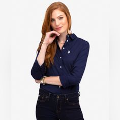 Classic Oxford Shirt Construction. Long Sleeves. Button Up Front Placket. Small Embroidered Logo On Upper Left Front. 58% Cotton, 39% Polyester, 3% Spandex. Size: Small Color: Blue New Without Tags Us Polo, Oxford Shirt, Colorful Shirts, Oxford, Button Down Shirt, Button Up, Color Blue, Long Sleeves, Womens Tops