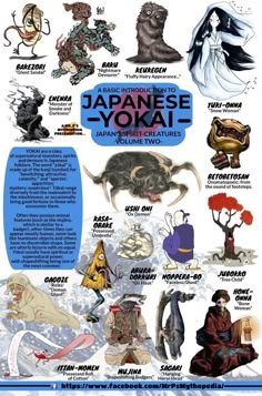 an image of japanese yokai and other things in the world that are depicted on this poster