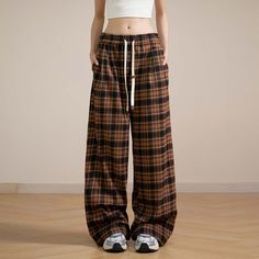 Fall/Winter Retro Hip-Hop Plaid Dance Pants  Material: 100%Cotton  Size: M, L, XL Color: Brown, Gray Waist Type: Mid-High Waist  Season: Spring, Fall, Winter   Occasion: Leisure, Outdoor, Daily, Vacation, Fall Outfits Plaid Baggy Pants, Purple And Black Plaid Pants, Casual Wide Leg Pants For Winter, Casual Wide Leg Full Length Pants For Winter, Winter Full Length Pants With Relaxed Fit, Relaxed Fit Full Length Pants For Winter, Winter Full Length Relaxed Fit Pants, Full Length Relaxed Fit Pants For Winter, Casual High Waist Pants For Winter