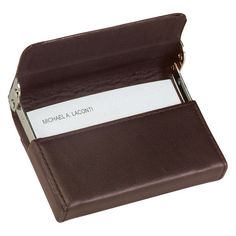 Stand out from the crowd with this Royce Leather framed card case. Interior pocket holds up to 50 business cards. Front flap gives you easy access. Nappa leather and chrome frame offer quality use. 3H x 4W x 1D Leather Manufacturer's 1-year limited warrantyFor warranty information please click here Model Numbers: Brown: 424-BROWN-5 Black: 424-BLACK-5  Size: One Size. Gender: unisex. Age Group: adult. Pattern: Solid. Frame Card, Leather Frames, Macbook Pro Case, Chrome Frame, Royce, Nappa Leather, Card Holders, Card Case, Business Cards