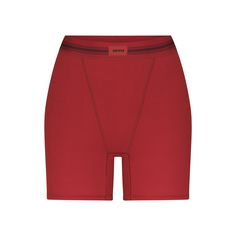 Like his boxers, only cooler. This long-enough pair covers with cool and breathable stretch-cotton and exudes a sporty look with boyfriend-inspired topstitching. Looking for a warmer option? Try the Cotton Rib Leggings. | SKIMS Boxer | Red | Cotton Rib Boxers Women, Dr Wardrobe, Closet Wishlist, Thick Thighs Save Lives, Music Playlists, Striped Pyjamas, Shapewear Bodysuit, Ribbed Leggings