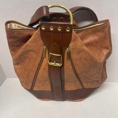 Valentino Di Paolo Italy Leather Convertible Backpack Hobo Shoulder Bag---Brown- Gorgeous.. No Tears, Stains Or Discoloration. Like New.. Please Check Out Pictures For Further Details. This Vintage Valentino Di Paolo Crossbody Sling Backpack Is A Must-Have For Any Fashionista. Made In Italy From High-Quality Brown Leather, This Medium-Sized Bag Features A Zip Closure And Adjustable Leather Straps With Gold-Tone Hardware. The Backpack Can Also Be Converted Into A Crossbody Bag For Added Versatility. The Interior Lining Is Made Of Brown Fabric And Includes A Pocket For Storing Small Items. The Bag Also Features Bottom Studs For Added Protection And Durability. This Backpack Is Perfect Fo Elegant Hobo Bag With Leather Backing For Travel, Elegant Travel Hobo Bag With Leather Backing, Cognac Bucket Bag With Detachable Handle For Travel, Brown Double Handle Satchel With Leather Backing, Brown Leather Bucket Bag For Everyday Use, Brown Backpack With Double Handle For Everyday Use, Brown Backpack With Leather Handles For Everyday Use, Chic Brown Leather Backpack With Adjustable Strap, Vintage Hobo Bag With Leather Backing For Travel