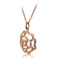 This attractive necklace is the perfect addition to any jewelry and accessories collection. This necklace showcases a high polished filigree rose flower, made entirely of rose gold flashed .925 sterling silver. The pendant hangs from a 18 inch rolo chain and secures with a spring-ring clasp. Product Details Metal Type rose-gold-flashed-silver Metal Stamp 925-sterling Weight 2.3GR Length 18IN Width 23MM Height 23MM Clasp Type spring-ring Chain Type rolo Chain Length 18 Flower Pendant Necklace, Accessories Collection, Rolo Chain, Jewelry And Accessories, Chain Ring, Flower Pendant, Metal Stamping, Spring Rings, Rose Flower