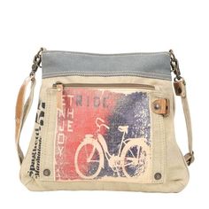 Enjoy The Ride Mixed Canvas Crossbody Bag Canvas Crossbody Bag Clea Ray Canvas Bags Inside Slide, Ride Bicycle, Upcycled Bag, Bicycle Print, Practical Bag, Enjoy The Ride, Canvas Crossbody Bag, Recycled Canvas, Tote Bag Purse