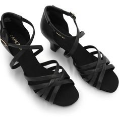 two pairs of women's black shoes with straps