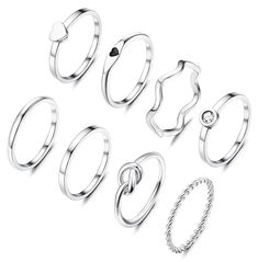 PRICES MAY VARY. 🌟【Simple Stackable Band Ring 】: You can get 8 pcs 2 MM thin Band ring: simple Plain ring, heart band ring, twist ring,knot ring,CZ Ring,etc. Stylish and simple design yet full of love, suitable for everyday wear. 🌟【Hypoallergenic Stainless Steel Rings】: These 2MM Statement Rings are made of stainless steel, which are durable, 14K Gold Plated,resistant to corrosion, rust, Not easy to fade, and will not make your fingers green; Highly polished, curved design on the inside, no sh Heart Knot, Promise Band, Heart Band, Plain Rings, Stackable Bands, Knuckle Rings, Twist Ring, Knot Ring, Thumb Rings