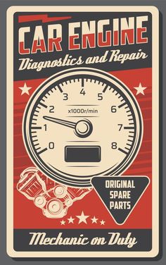 Car engine repair service vector poster Auto Services And Repair, Work Illustration, Shop Garage, Poster Shop, Engine Repair