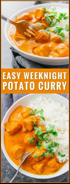 easy weeknight potato curry with white rice and cilantro