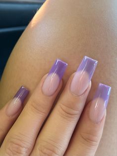 Purple Holographic French Tip Nails, Purple French Tip Nail Art, Purple Gray French Tip Nails, Purple Color Nails Designs, Prom Nail Ideas Purple, Purple Frenchies Nails, Square Purple French Tip Nails, Lilac Square Acrylic Nails, Purple Nails Acrylic French Tips