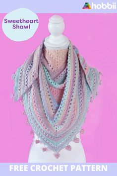 a crocheted shawl is shown on a mannequin with the words, free crochet pattern