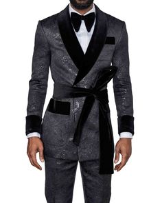 Ralph Black Jacquard Tuxedo Front Belt Prom Suit And Dress, Black Men Suits, Black Tie Dress Code, Mens Fashion Swag, Stylish Mens Suits, Wedding Outfit Men, Streetwear Fits, Gq Style, Stylish Mens Fashion