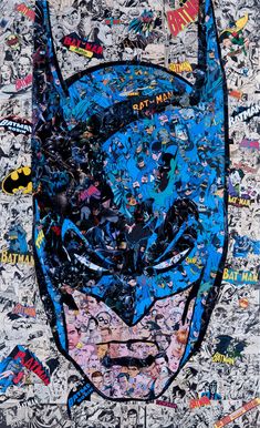 a batman collage is shown with many different stickers all over the face and chest