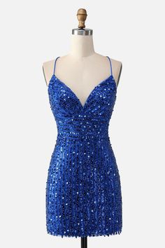 V Neck Royal Blue Sequin Bodycon Short Homecoming Dress Blue Winter Formal Dresses Short, Royal Blue Sparkly Dress Short, Royal Blue Dress Tight Short, Royal Blue Sparkle Short Dress, Blue Fitted Sequin Dress With Sweetheart Neckline, Fitted Royal Blue Mini Dress With Sequins, Blue Sequin Bodycon Homecoming Dress, Fitted Royal Blue Sequin Mini Dress, Blue Fitted V-neck Sequin Dress