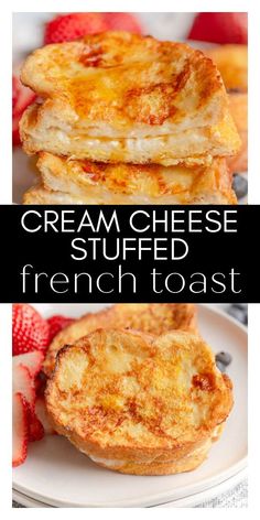 two pictures with the words cream cheese stuffed french toast on them