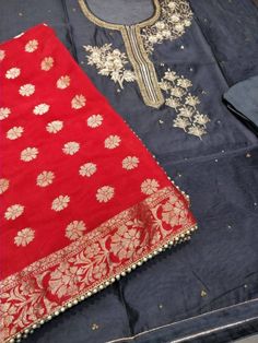 Item Overview Atharva Hand Embroidered/Indian Salwar Kameez/Punjabi/Beautiful Embroidered Neck In Black & Banarsi Silk Dupatta in Red - Dno. CH1136 Fabric: * Shirt Chanderi 2.5 Mts, Beautiful Embroidered Neck in Black. Dabka Work * Dupatta: Banarsi Silk in Red 2.5 Mts. Motifs May Wary * Bottom Santoon Silk 2.5 Mts. Red Excusive Hand Embroidered Party Wear Punjabi Suit. Customization: * Fabrics: Designs Can be made in different Fabrics. * Stitching Available Care: * Dry Clean/ Avoid direct Ironin Unstitched Red Chanderi Sharara, Unstitched Red Anarkali Set For Diwali, Traditional Red Palazzo Set For Celebration, Traditional Art Silk Palazzo Set With Chikankari Embroidery, Red Palazzo Set With Dupatta For Puja, Traditional Palazzo Set With Chikankari Embroidery In Art Silk, Semi-stitched Red Palazzo Set For Puja, Red Semi-stitched Palazzo Set For Puja, Red Chikankari Embroidery Sharara For Designer Wear