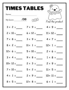 times tables worksheet for kids to help students learn how to solve the numbers