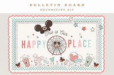 the happy place bulletin board is decorated with mickey mouses and other items, including a ferris wheel