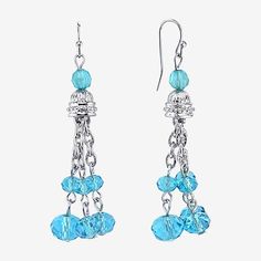 Bead Type: GlassIncluded: 1 Pair of EarringsEarring Back: French WireMetal Color: Silver ToneEarring Length: 2 1/2 InchEarring Width: 1 InchMetal: AlloyCare: Wipe CleanStone Type: 14 CrystalCountry of Origin: Imported Light Blue Beaded Dangle Earrings For Party, Blue Metal Chandelier Earrings With Dangling Beads, Light Blue Drop Earrings With Dangling Beads, Blue Beaded Chain Drop Earrings, Turquoise Beaded Chain Drop Earrings, Light Blue Beaded Dangle Earrings With Dangling Beads, Light Blue Dangle Beaded Earrings, Blue Beaded Chain Dangle Earrings, Blue Dangle Crystal Earrings With Dangling Beads