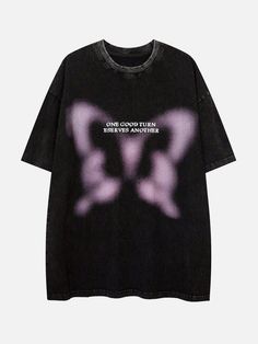 Unreal Butterfly Washed Tee - Anagoc Tshirt Inspiration, Cloth Pattern, Detailed Embroidery, Dark Style, Oversized Graphic Tee, Clothing Details, Clothing Hacks, Harajuku Fashion, 로고 디자인