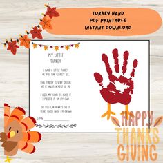 turkey hand printable instant thanksgiving card for kids to make with their hands and feet