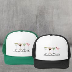 two hats with different types of drinks on them