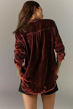 The Hadley Relaxed Buttondown Shirt by Pilcro: Velvet Edition | Anthropologie Velvet Shirt Outfit, Velvet Shirt, Cast Member, Cool Fits, Purple Velvet, Shirt Outfit, Anthropologie, Top Brands, Button Down Shirt