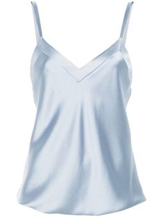 polvere blue satin weave thin straps sleeveless V-neck straight hem full lining pull-on style Aquamarine Clothes, Blue Satin Top, Silk Camisole Top, Blue Cami, Fancy Fits, The Bling Ring, Satin Cami Top, Light Blue Top, Satin Cami