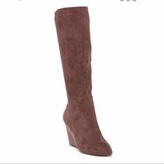 Charles David Brown Energy Knee Boots. Soft Microsuede Creates A Sleek And Slender Silhouette Up The Leg, While A Wedge Heel Adds Height To This Boot. Almond Toe. Microsuede Construction. New Without Box. Women’s Size 7. 116 Fall Suede High Heel Wedge Boots, Fall Suede Wedge Heel Boots, Suede Wedge Boots For Fall, Fall Suede Wedge Boots, Brown Suede High Heel Wedge Boots, Chic Suede Wedge Boots, Charles David, Shoes Heels Boots, Wedge Heels