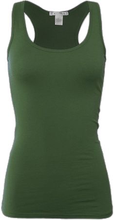 Fitted Green Scoop Neck Tank Top, Fitted Green Tank Top With Scoop Neck, Basic Green Tank Top, Green Stretch Basic Tank Top, Basic Solid Color Elastane Tank Top, Green Stretch Tank Top, Casual Green Elastane Tank Top, Casual Soft Stretch Tank Top, Fitted Tank Top