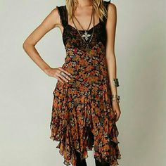 Rare Free People Black Lace And Fall Colored Floral Print Flowy Asymmetric Hemline Slip Dress No Longer Made In Perfect Condition No Flaws! Dress Looks Exactly The Same As Stock Photos! Size Xs Dress Looks, Free People Black, Free People Dresses, Asymmetrical Dress, Free People Dress, Black Orange, Orange Black, Fall Colors, Black Lace