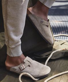 Boston Taupe, Birkenstock Boston Taupe, Preschool Clothes, Clothing Texture, Clog Outfits, Cork Footbed Sandals, Suede Clogs, Walking The Dog, Autumn 2023