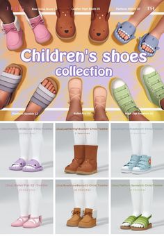 the children's shoes collection is shown in different colors