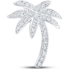 GND 14K White Gold Palm Tree Pendant with Bead-Set Round Diamonds - 0.26 Carat Total Diamond Weight Gold Palm Tree, Palm Tree Pendant, Must Have Accessories, Beach Necklaces, Necklace For Girlfriend, Necklace Pendants, Tree Pendant, Girls Necklaces, Tropical Leaves