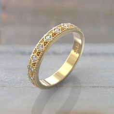 This wedding bands women full Eternity diamond wedding ring is simply a stunner. art deco inspired details and brilliant natural diamonds. The perfect combination of geometric and organic shapes, this unique GioielliRings design makes a regal statement that is bound to become a family heirloom. Please let us know your initial via convo, 'note to seller' box at checkout, or by email! MORE INFORMATION ❥ The craft period is about 10-14 business days. ❥ Free shipping via DHL ❥ Available in a combina Diamond Eternity Band With Decorative Details For Anniversary, Anniversary Diamond Eternity Band With Decorative Details, Timeless Diamond Ring With Decorative Band For Anniversary, Timeless Anniversary Diamond Ring With Decorative Band, Anniversary Diamond Ring With Decorative Band, Heirloom Stackable Diamond Ring For Anniversary, Gold Eternity Band With Decorative Detail For Wedding, Classic Diamond Ring With Decorative Band For Anniversary, Wedding Eternity Band In Fine Jewelry Style