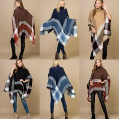 When a winter coat just isn't your thing, layer it up with our Pop of Plaid Turtleneck Poncho! This poncho pairs beautifully with your favorite denim or leggings and Fall/Winter boots! Stay cozy! One Size fits Everyone Multicolor Winter Poncho, Cozy One-size Poncho For Fall, Plaid Long Sleeve Poncho For Fall, Winter Plaid Poncho, Plaid Capes, Turtleneck Poncho, Winter Boots, Winter Coat, Black And Navy