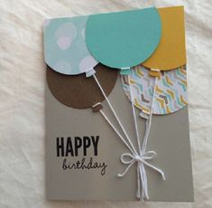 a happy birthday card with balloons attached to it