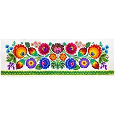 a decorative glass plate with flowers and leaves on the border, painted in bright colors