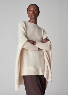 Batwing Sweater in Cashmere - Ivory | CO Dreamy Fashion, Instagram Editor, Batwing Sweater, Cashmere Poncho, Fitted Sleeves, Poncho Style, Denim Shoes, Style Sweater, Silk Wool