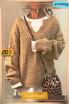 Chic V Neck Hand Twist Sweater Casual Chique, Camel Sweaters, Casual Sweater, Estilo Chic, Pattern Sweater, Cute Sweaters, Casual Sweaters, Knitted Jumper, Fall Sweaters