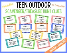 the ten outdoor scavenger / treasure hunt clues for students to use in their classroom