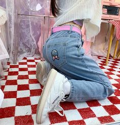 Harajuku Style High Waist Denim Bottoms, Embroidered Jeans For Streetwear, Cute High-waist Denim Blue Jeans, Cute High Waist Denim Blue Jeans, Cute High Waist Denim Jeans, Cute Straight Leg Denim Bottoms, Trendy High-waisted Embroidered Bottoms, Cute Blue Embroidered Jeans, Retro Embroidered Denim Bottoms