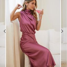 Beautiful High Neck Silk Pink Dress, Very Flattering. Brand New With Tags. Silk Pink Dress, Asymmetrical Sleeves, Gold Midi Dress, Ribbed Bodycon Midi Dress, Cotton Tunic Dress, Pink Silk Dress, Vince Camuto Dress, Bridesmaids Dress, York Dress