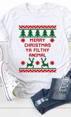 Merry Christmas Ya Filthy Animal Graphic Tee -Final Sale    Shirts & Tops Kissed Apparel- Tilden Co. Merry Christmas Ya Filthy Animal Shirt, Filthy Animal Shirt, 75 Medium, Merry Christmas Ya Filthy Animal, Animal Graphic Tee, Ya Filthy Animal, Filthy Animal, Animal Graphic, Funny Christmas Shirts